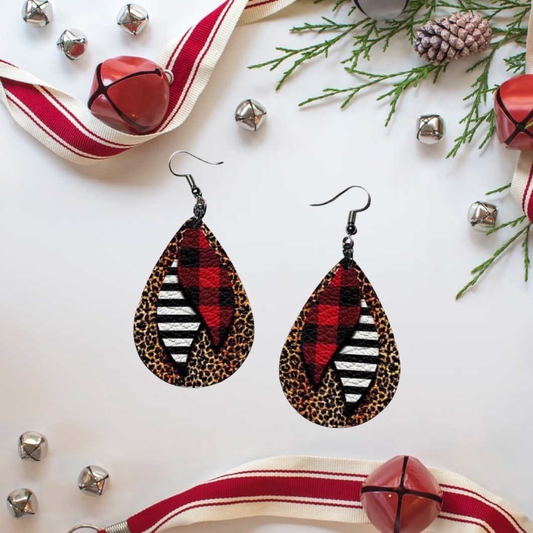 Animal Print Christmas Earrings