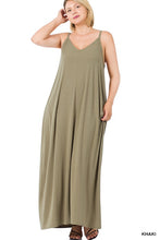 Load image into Gallery viewer, PLUS V NECK CAMI MAXI DRESS WITH SIDE POCKETS
