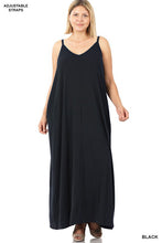 Load image into Gallery viewer, PLUS V NECK CAMI MAXI DRESS WITH SIDE POCKETS
