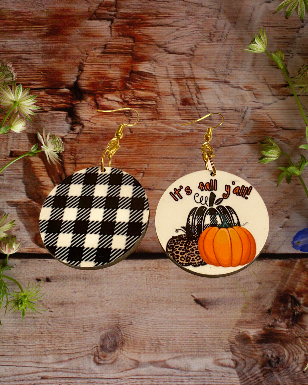 Reversible Plaid and Pumpkin Earrings